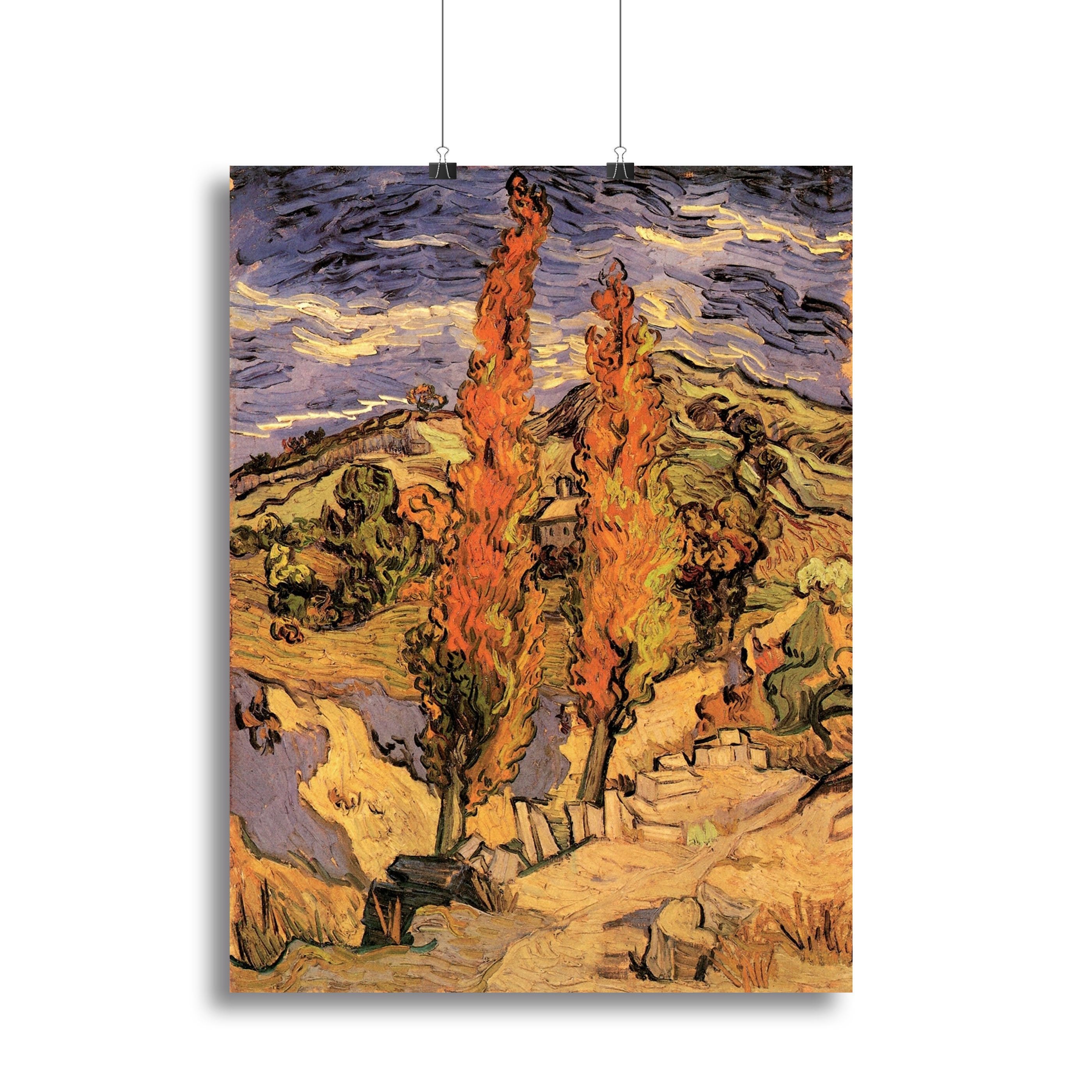 Two Poplars on a Road Through the Hills by Van Gogh Canvas Print or Poster