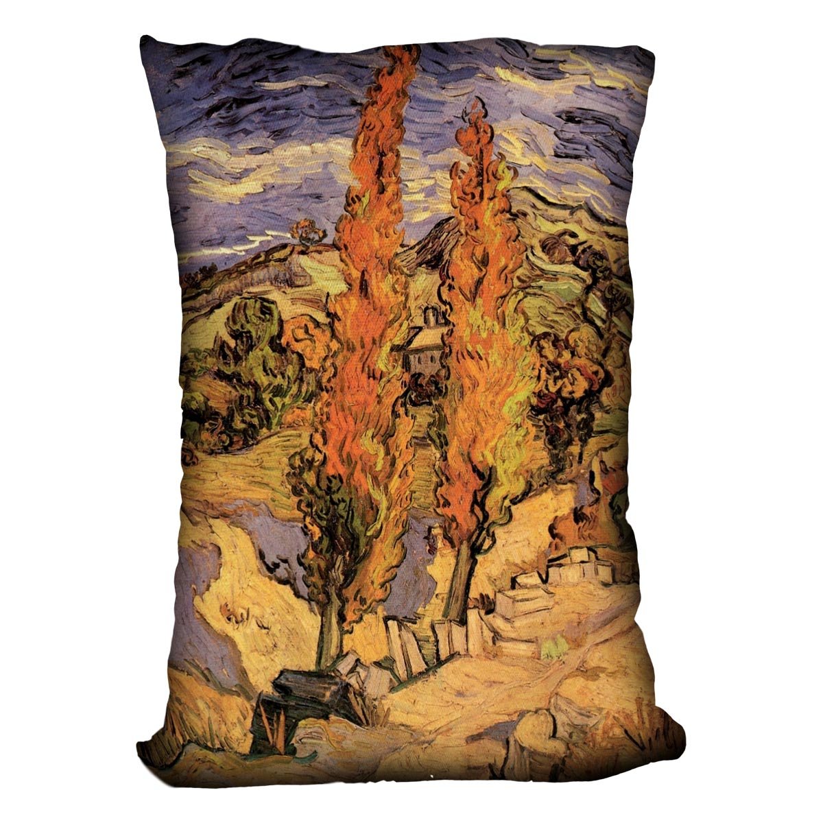 Two Poplars on a Road Through the Hills by Van Gogh Throw Pillow