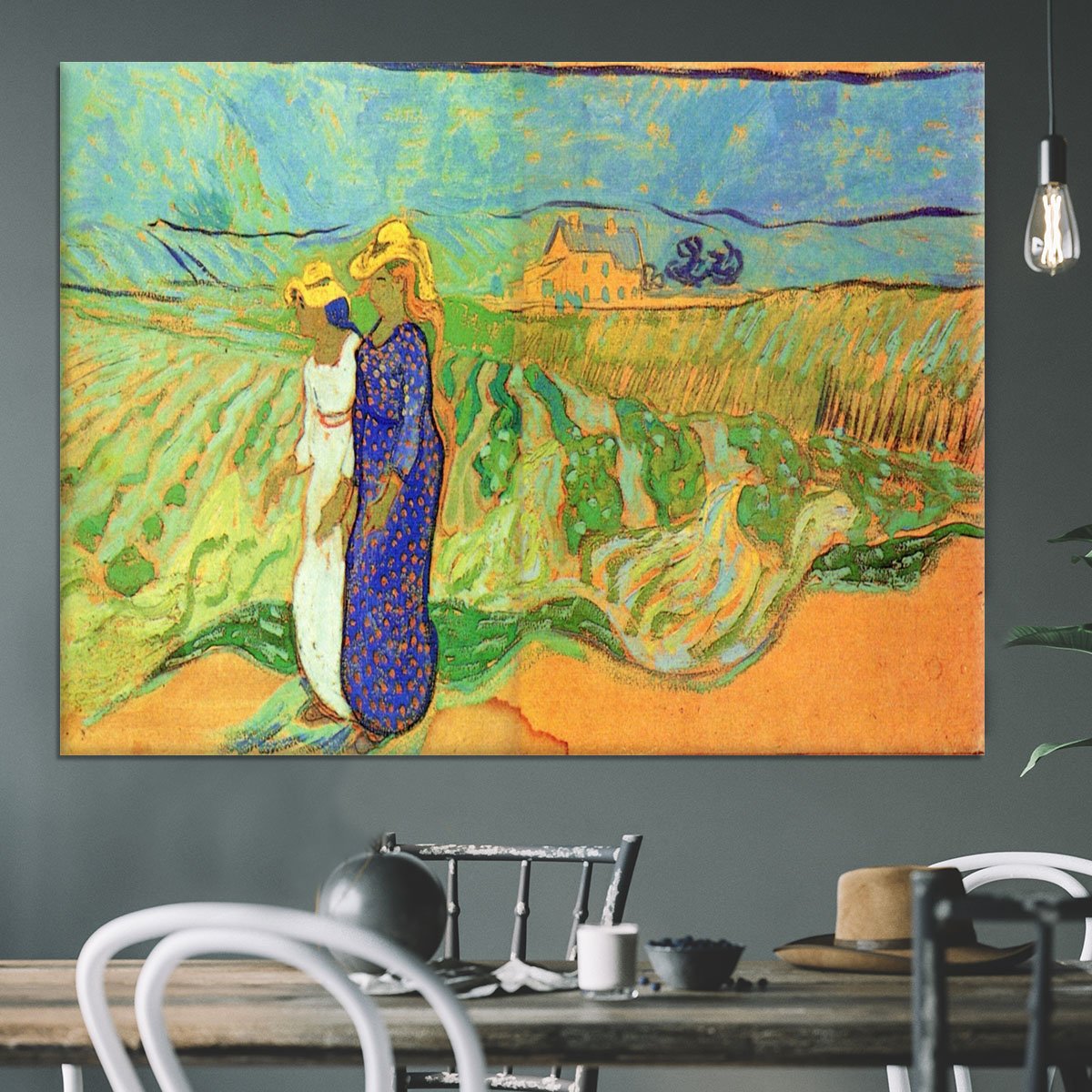 Two Women Crossing the Fields by Van Gogh Canvas Print or Poster