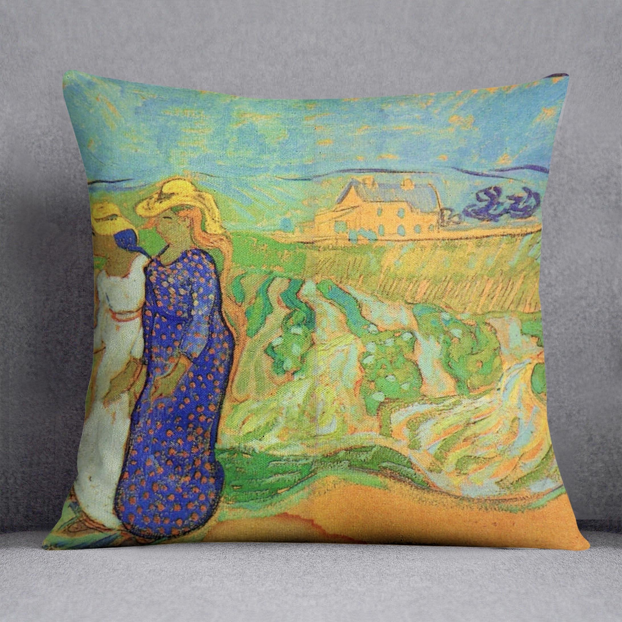 Two Women Crossing the Fields by Van Gogh Throw Pillow