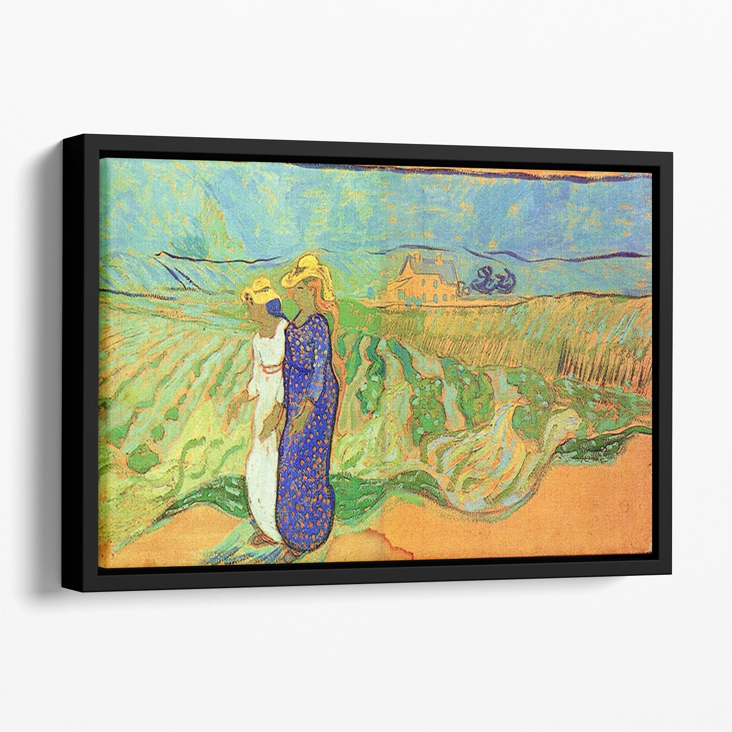 Two Women Crossing the Fields by Van Gogh Floating Framed Canvas