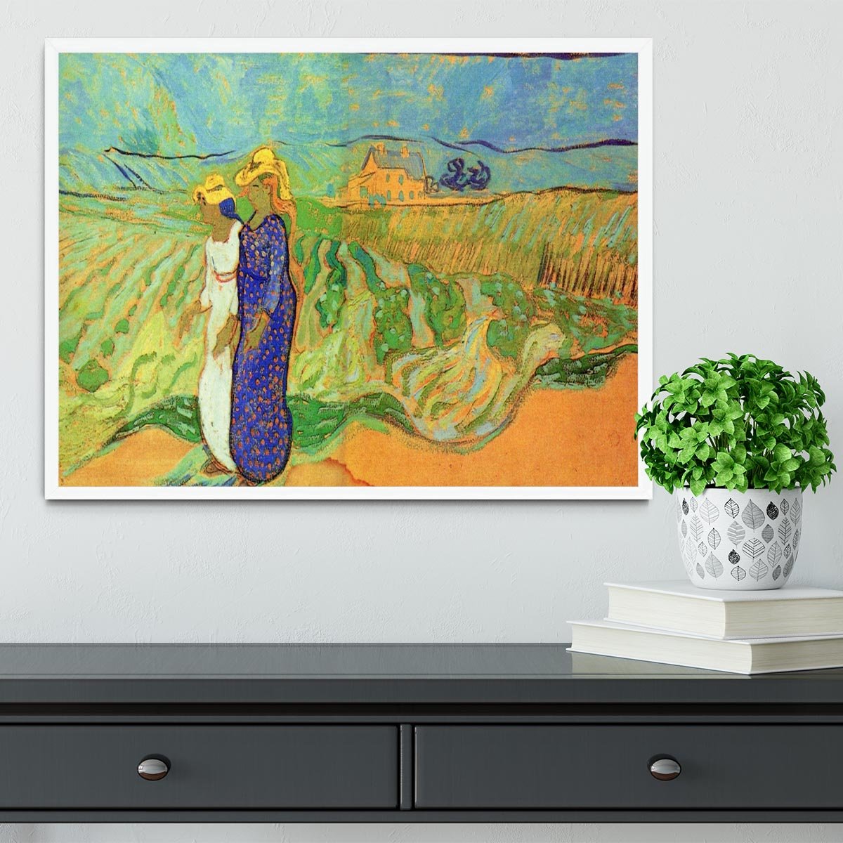 Two Women Crossing the Fields by Van Gogh Framed Print - Canvas Art Rocks -6