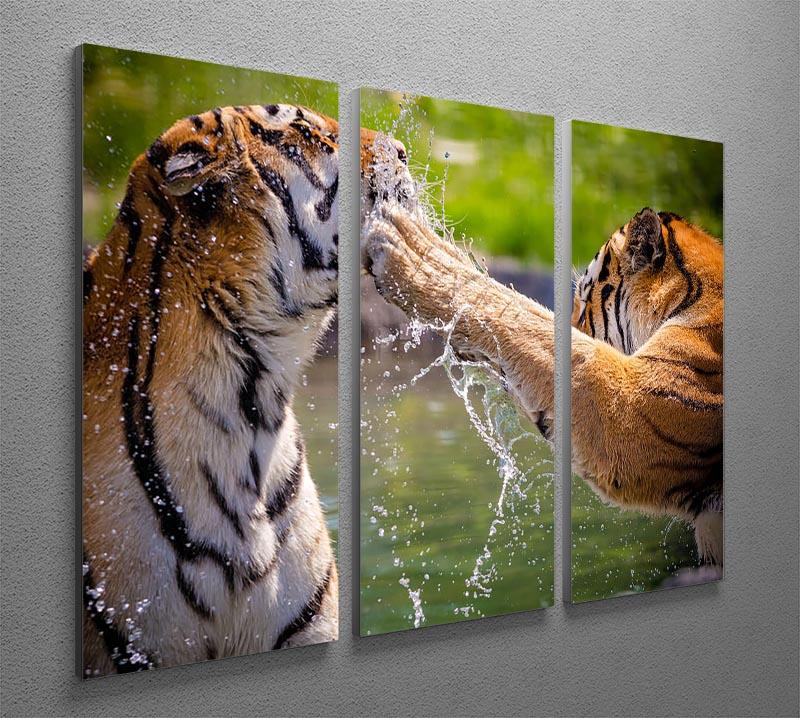 Two adult tigers at play in the water 3 Split Panel Canvas Print - Canvas Art Rocks - 2