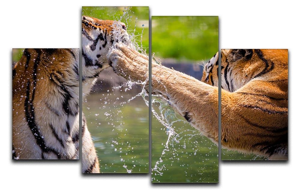 Two adult tigers at play in the water 4 Split Panel Canvas - Canvas Art Rocks - 1