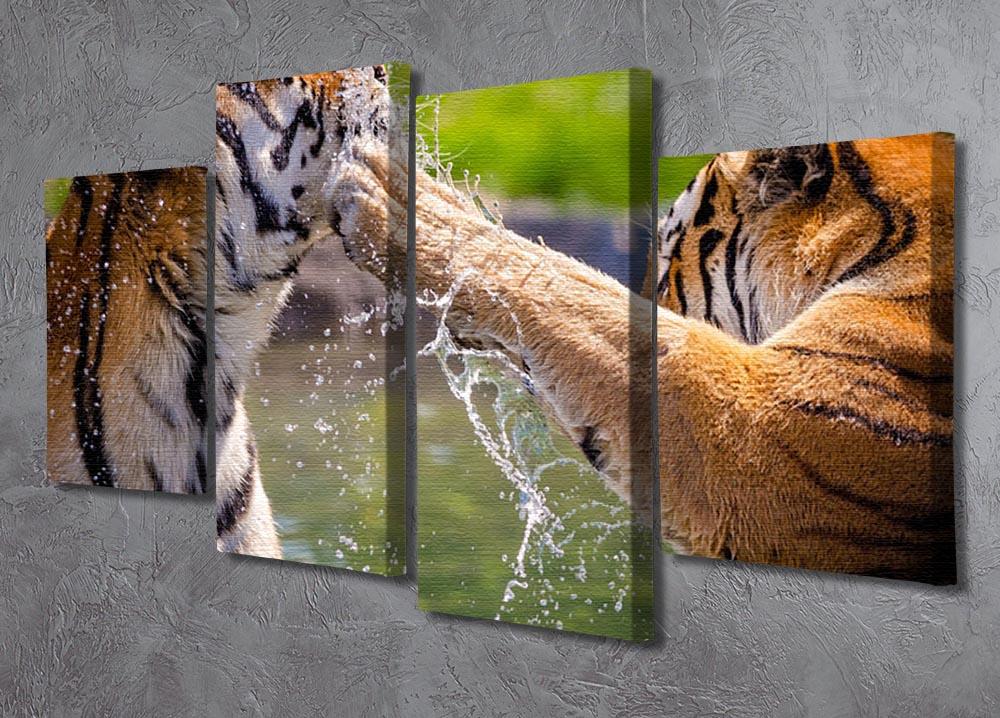 Two adult tigers at play in the water 4 Split Panel Canvas - Canvas Art Rocks - 2