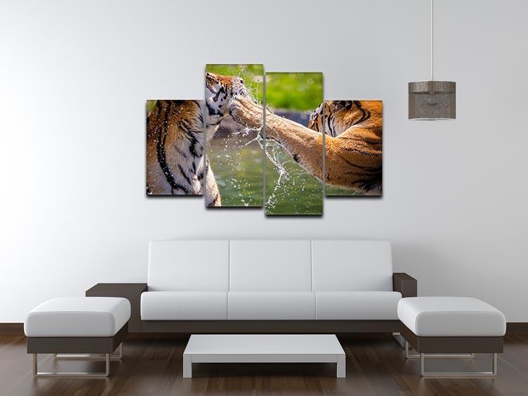 Two adult tigers at play in the water 4 Split Panel Canvas - Canvas Art Rocks - 3