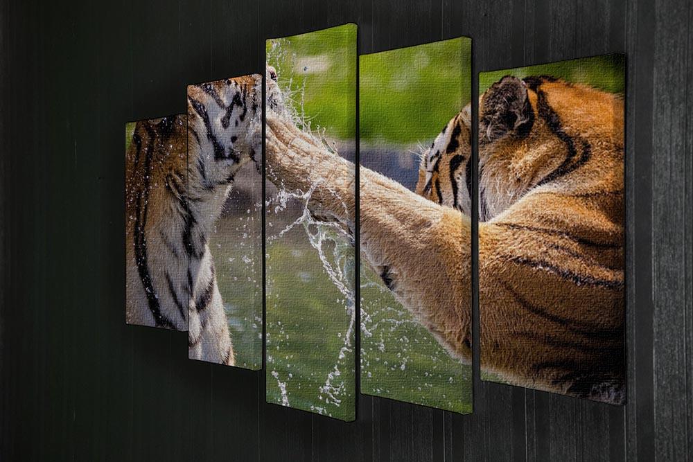 Two adult tigers at play in the water 5 Split Panel Canvas - Canvas Art Rocks - 2
