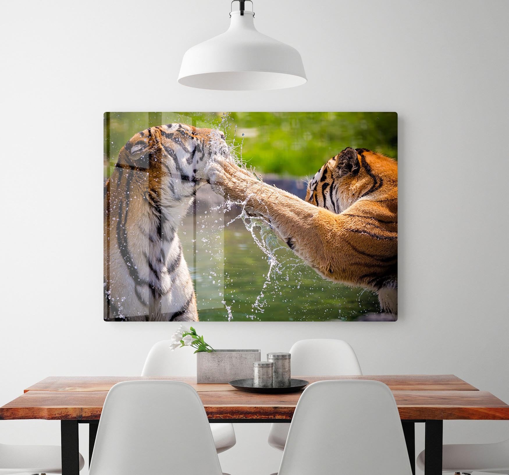 Two adult tigers at play in the water HD Metal Print - Canvas Art Rocks - 2
