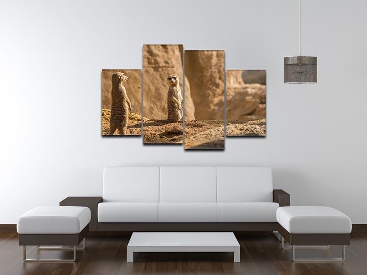 Two alert Meerkats in the desert 4 Split Panel Canvas - Canvas Art Rocks - 3