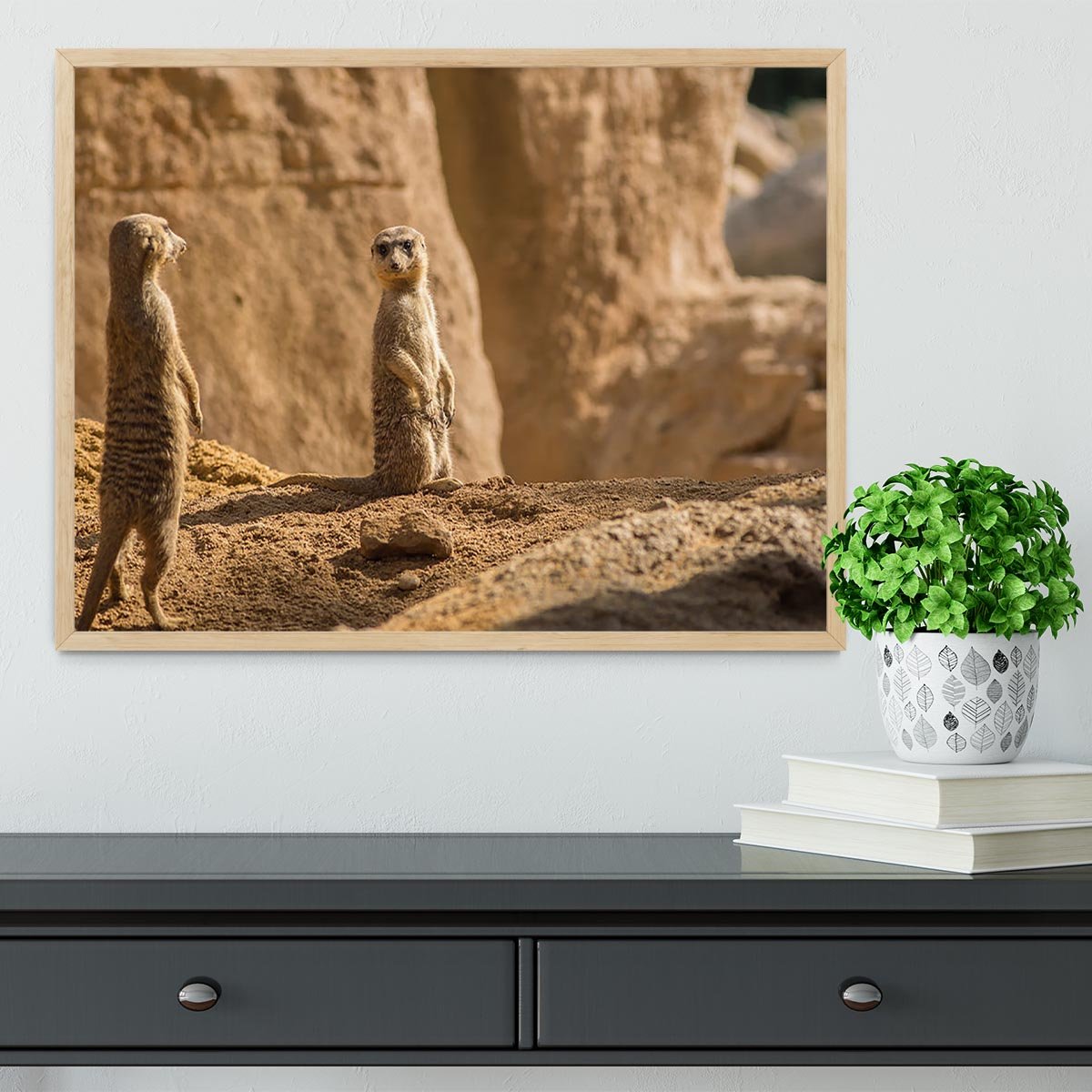 Two alert Meerkats in the desert Framed Print - Canvas Art Rocks - 4