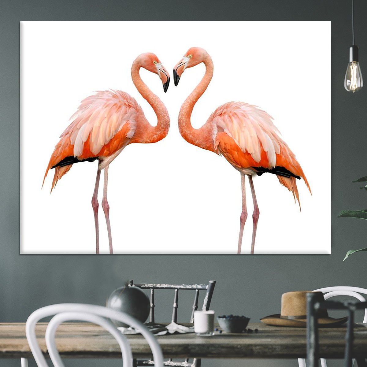 Two beautiful flamingos in love Canvas Print or Poster