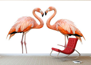 Two beautiful flamingos in love Wall Mural Wallpaper - Canvas Art Rocks - 2
