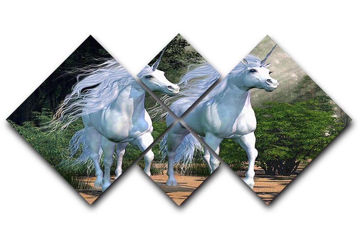 Two buck unicorns run together 4 Square Multi Panel Canvas  - Canvas Art Rocks - 1