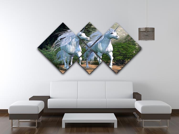Two buck unicorns run together 4 Square Multi Panel Canvas  - Canvas Art Rocks - 3