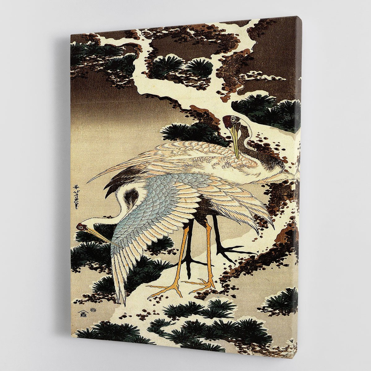 Two cranes on a pine covered with snow by Hokusai Canvas Print or Poster
