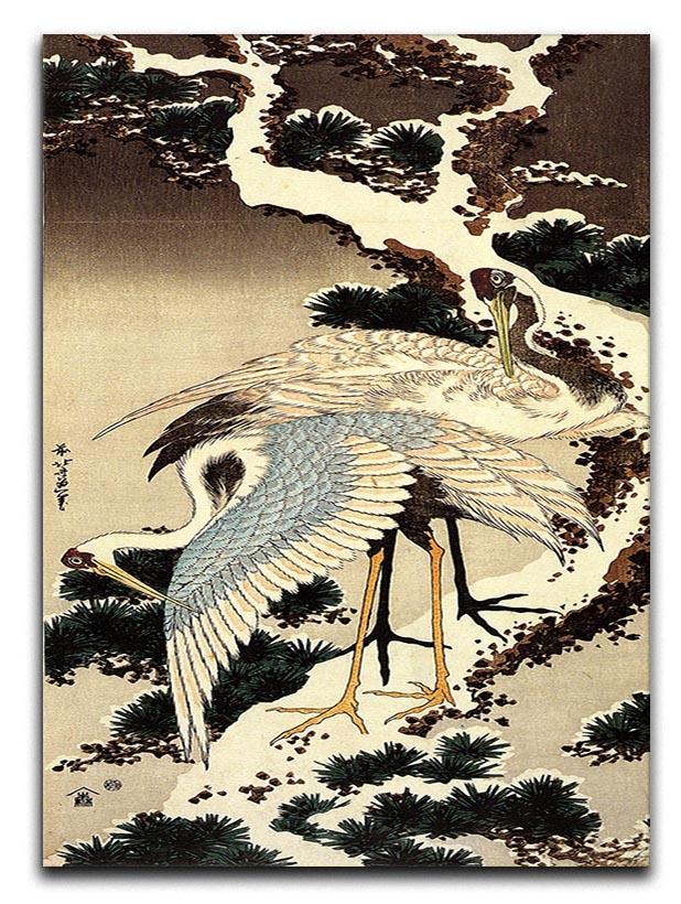 Two cranes on a pine covered with snow by Hokusai Canvas Print or Poster  - Canvas Art Rocks - 1