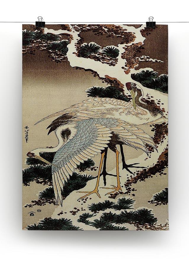Two cranes on a pine covered with snow by Hokusai Canvas Print or Poster - Canvas Art Rocks - 2