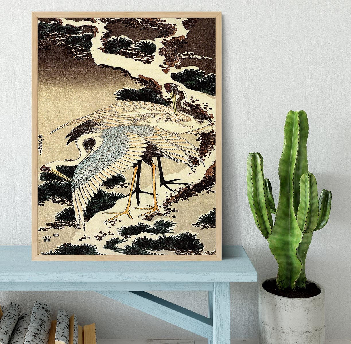 Two cranes on a pine covered with snow by Hokusai Framed Print - Canvas Art Rocks - 4