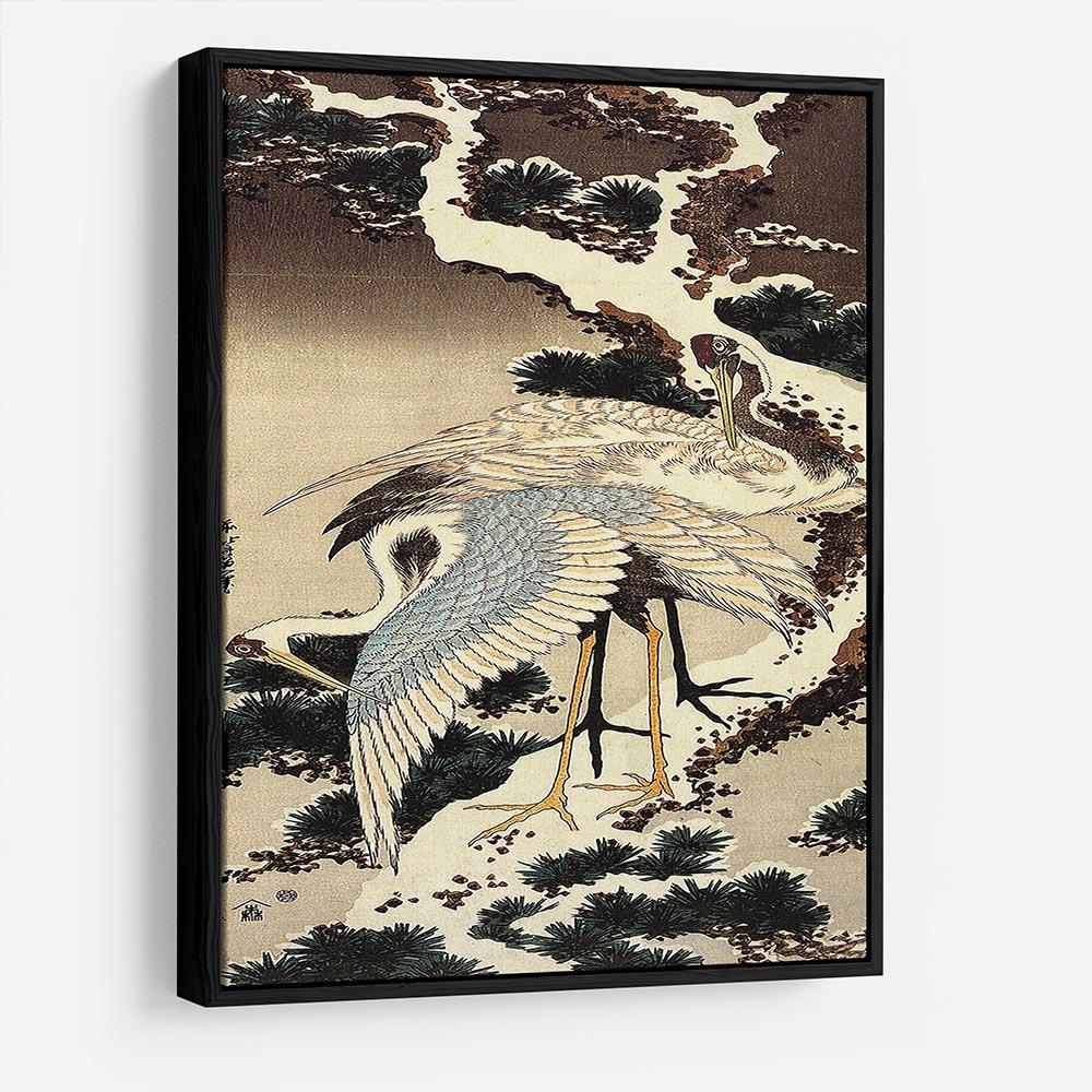 Two cranes on a pine covered with snow by Hokusai HD Metal Print