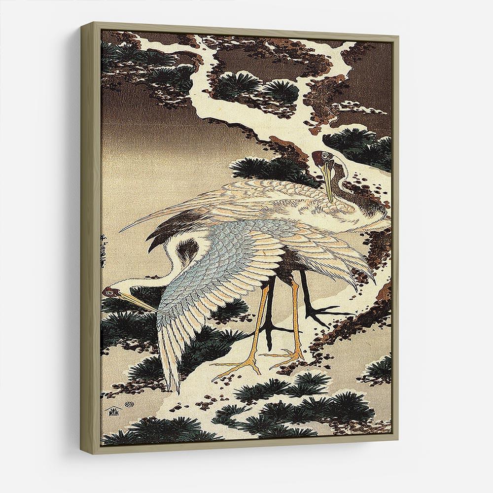 Two cranes on a pine covered with snow by Hokusai HD Metal Print