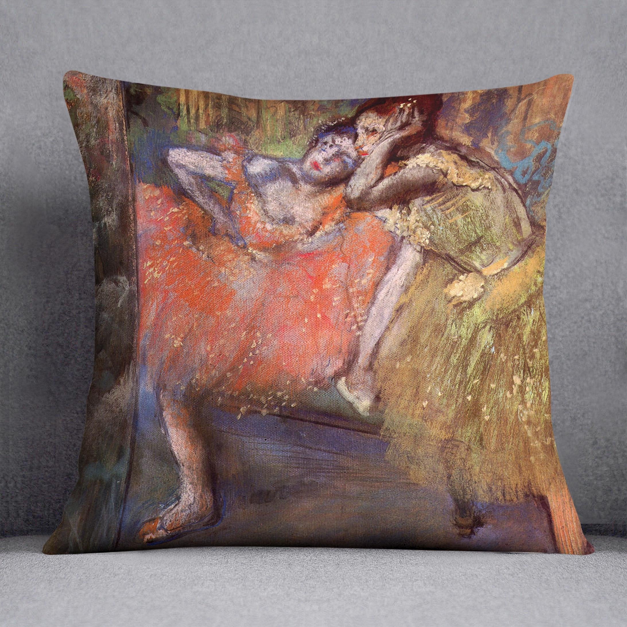 Two dancers behind the scenes by Degas Cushion
