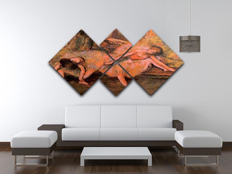 Two dancers on a bank by Degas 4 Square Multi Panel Canvas - Canvas Art Rocks - 3