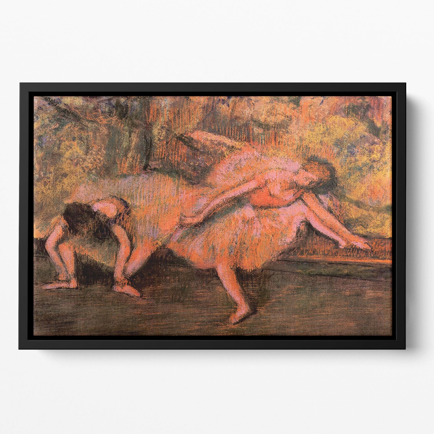 Two dancers on a bank by Degas Floating Framed Canvas