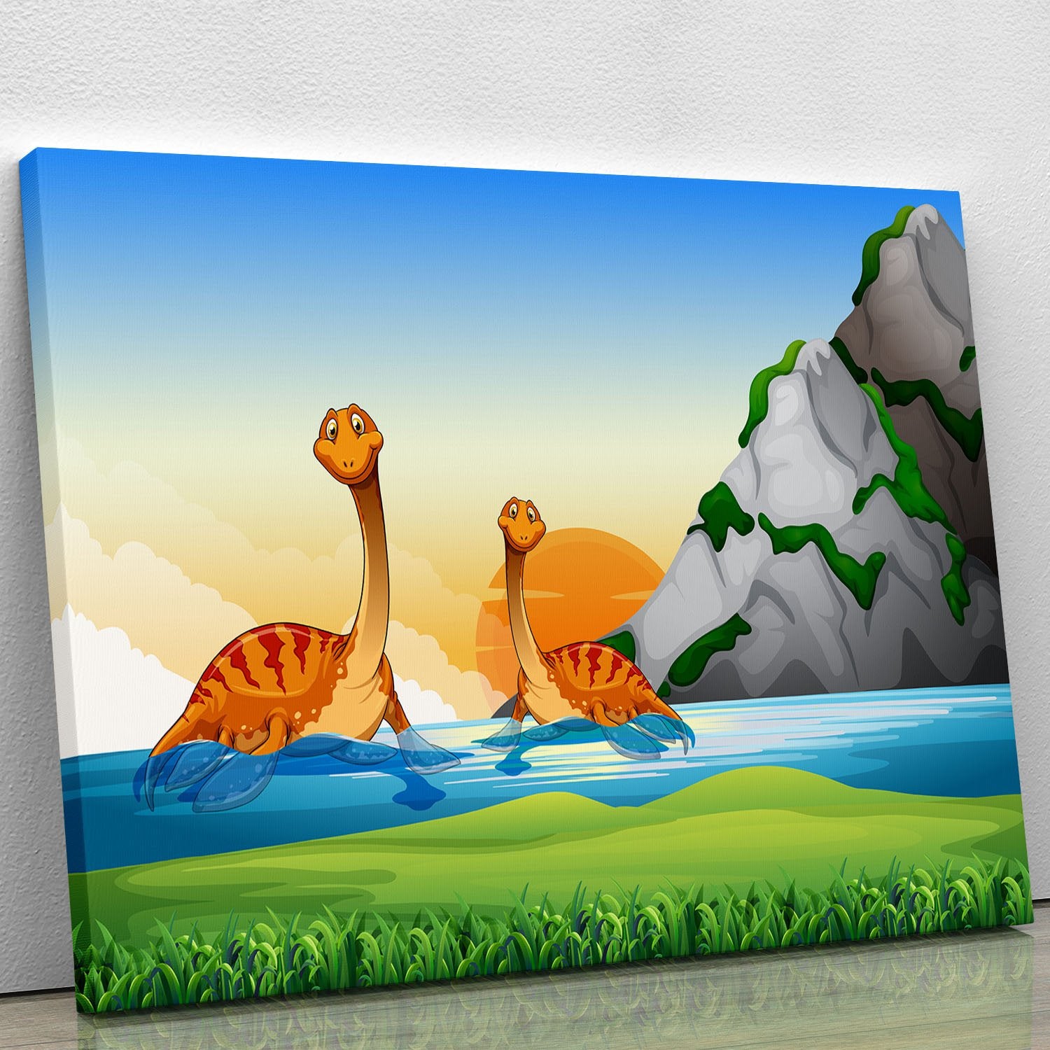 Two dinosaurs in the lake Canvas Print or Poster