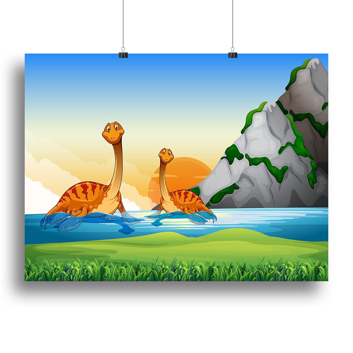 Two dinosaurs in the lake Canvas Print or Poster