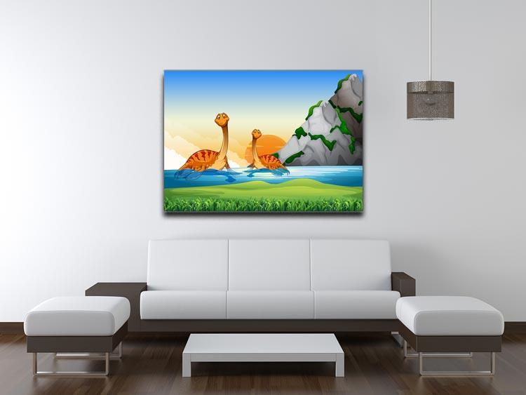 Two dinosaurs in the lake Canvas Print or Poster - Canvas Art Rocks - 4
