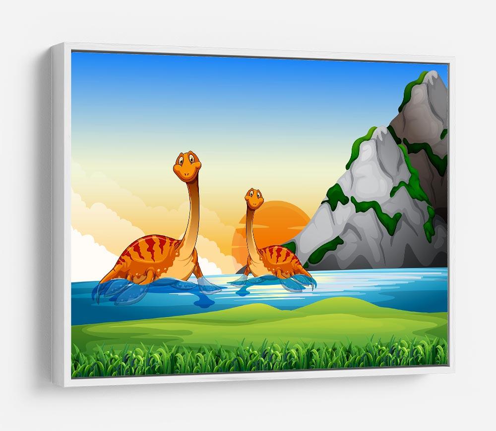 Two dinosaurs in the lake HD Metal Print