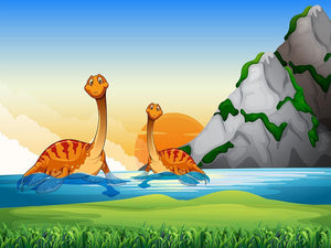 Two dinosaurs in the lake Wall Mural Wallpaper - Canvas Art Rocks - 1