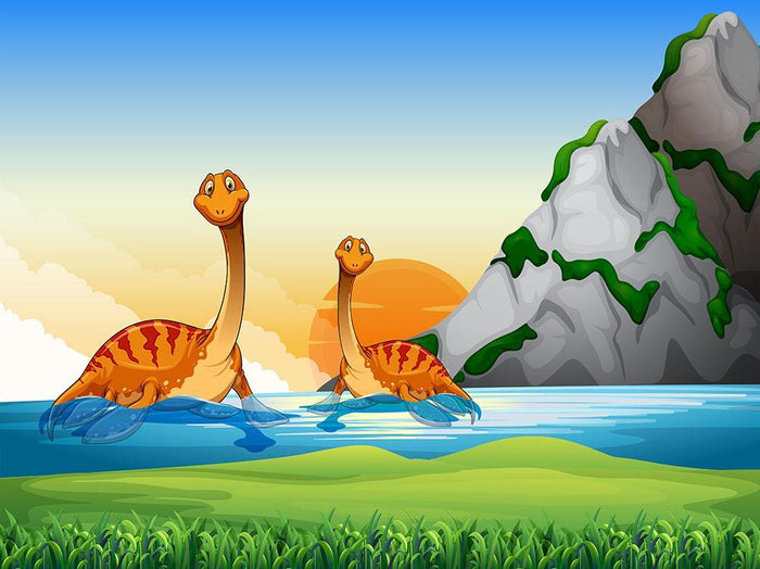 Two dinosaurs in the lake Wall Mural Wallpaper