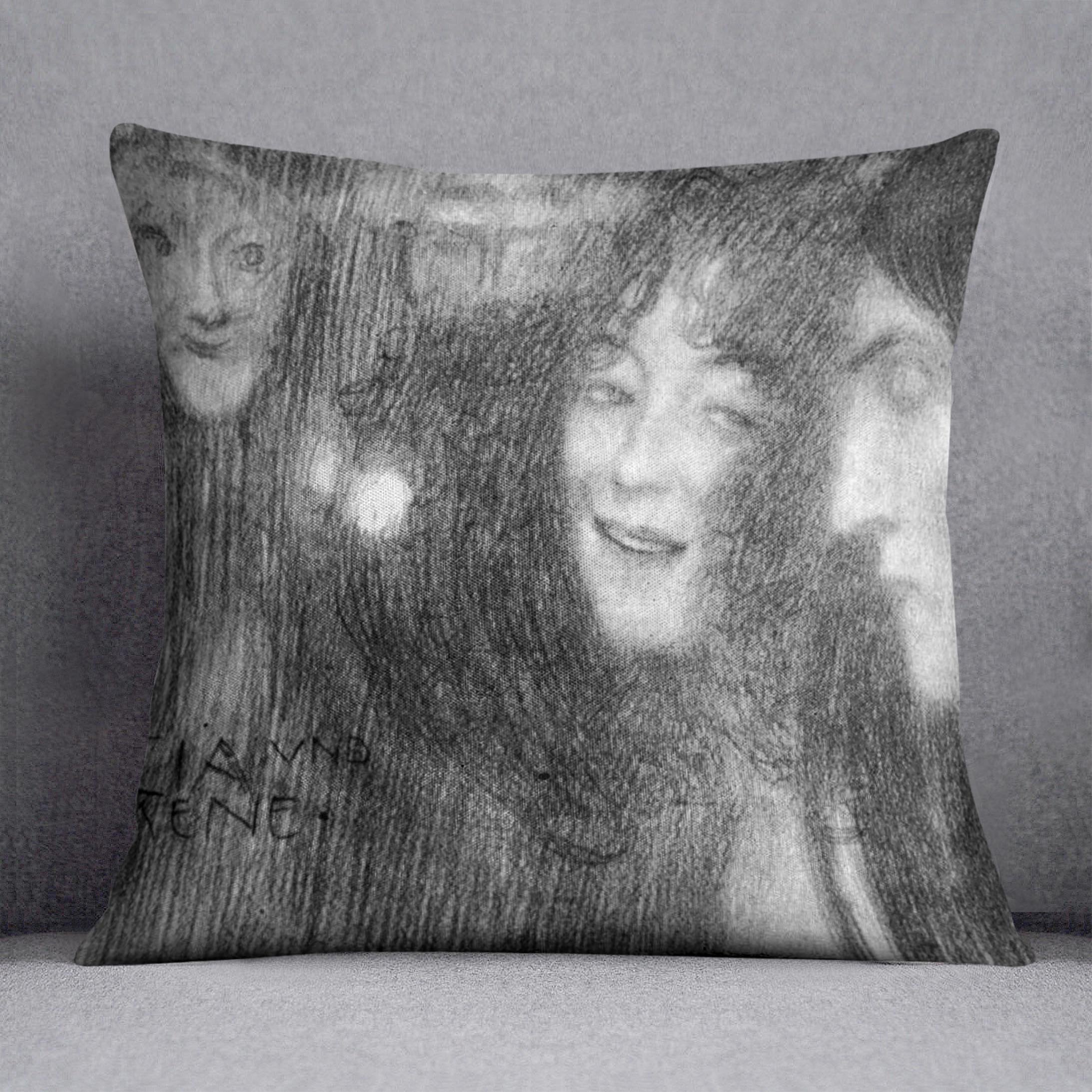 Two girls heads in profile and masks Thalia and Melpomene by Klimt Throw Pillow