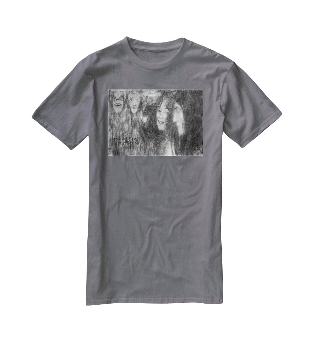 Two girls heads in profile and masks Thalia and Melpomene by Klimt T-Shirt - Canvas Art Rocks - 3