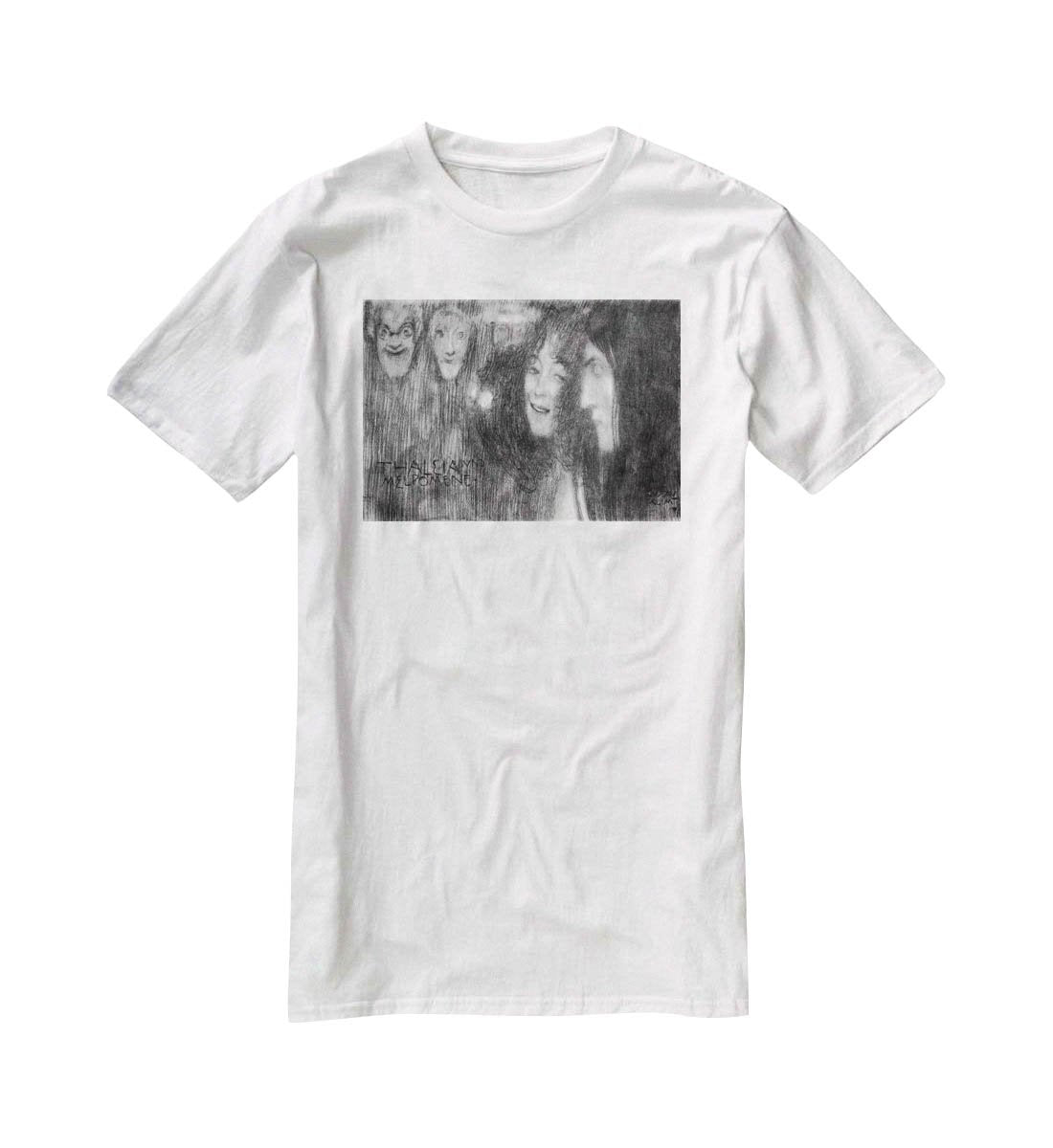 Two girls heads in profile and masks Thalia and Melpomene by Klimt T-Shirt - Canvas Art Rocks - 5