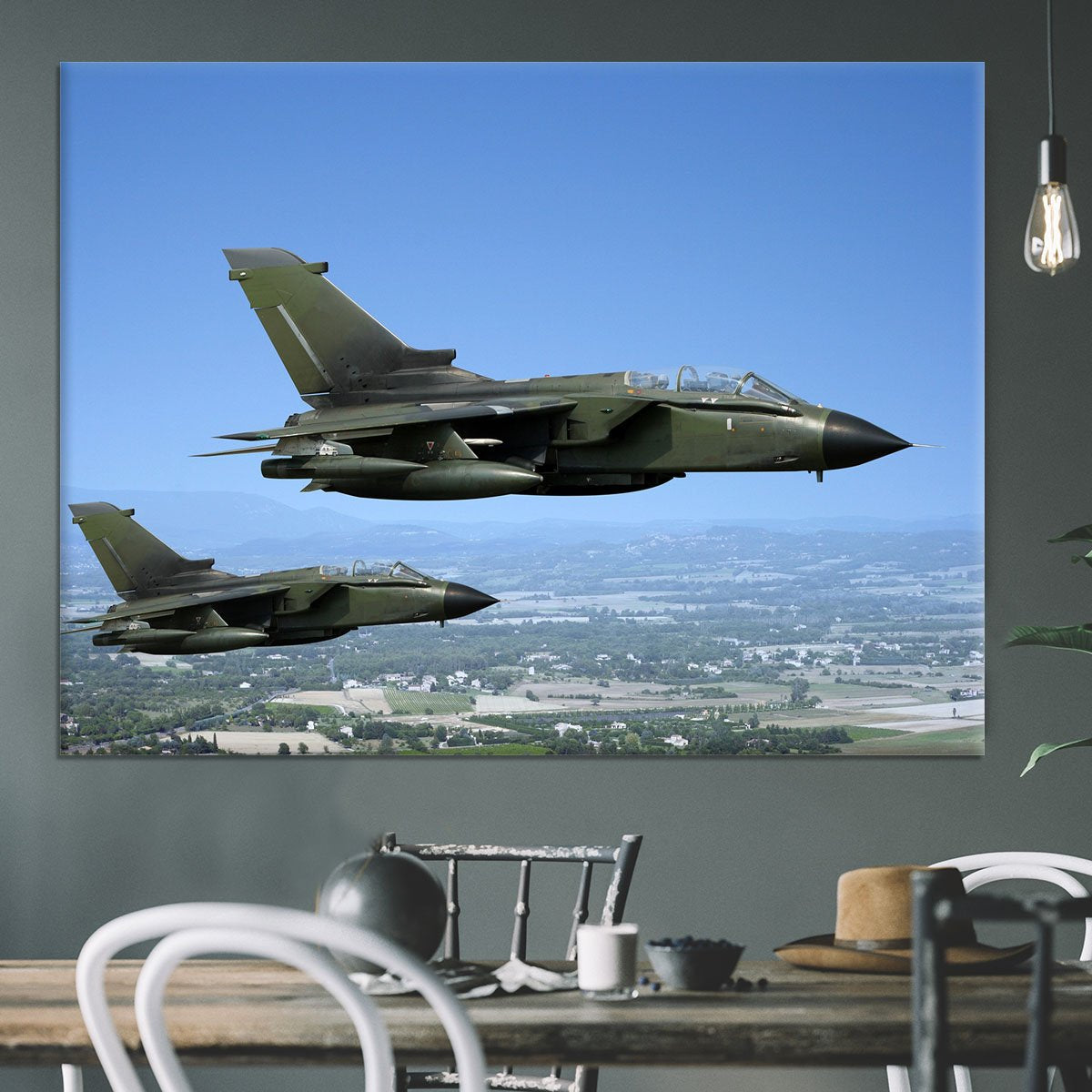 Two green fighter jets Canvas Print or Poster