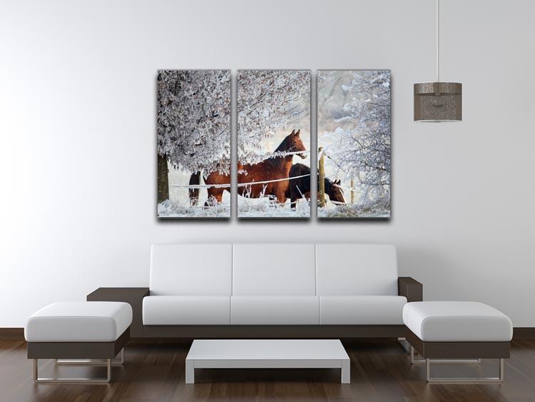 Two horses in a winter landscape 3 Split Panel Canvas Print - Canvas Art Rocks - 3