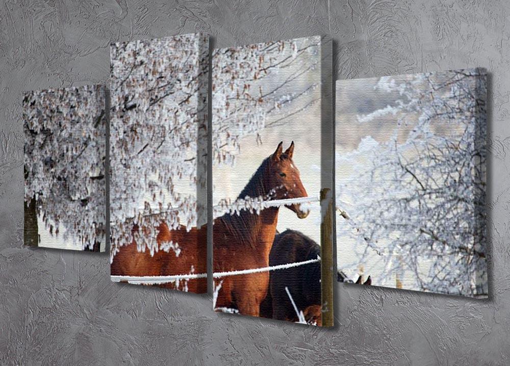 Two horses in a winter landscape 4 Split Panel Canvas - Canvas Art Rocks - 2