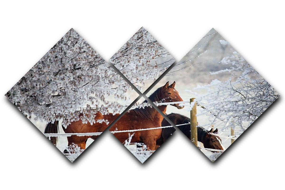 Two horses in a winter landscape 4 Square Multi Panel Canvas - Canvas Art Rocks - 1