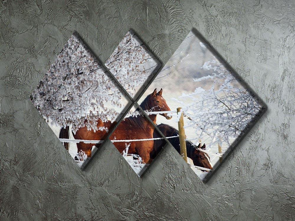 Two horses in a winter landscape 4 Square Multi Panel Canvas - Canvas Art Rocks - 2