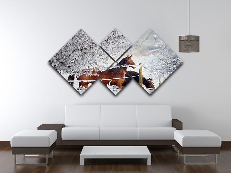 Two horses in a winter landscape 4 Square Multi Panel Canvas - Canvas Art Rocks - 3