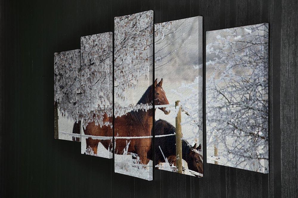 Two horses in a winter landscape 5 Split Panel Canvas - Canvas Art Rocks - 2