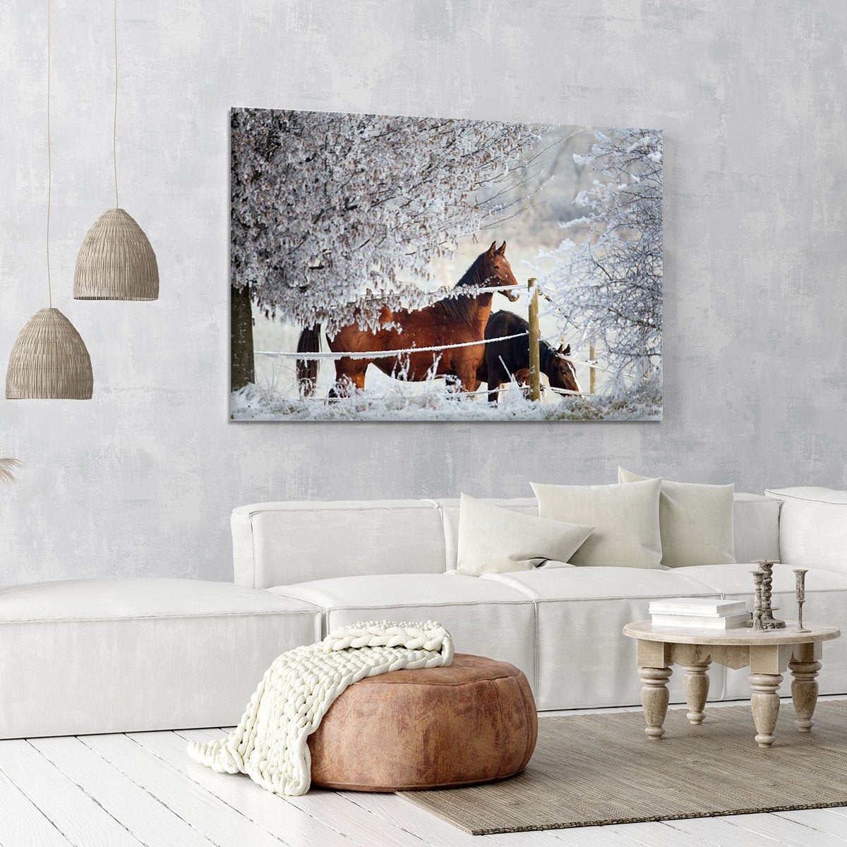 Two horses in a winter landscape Canvas Print or Poster