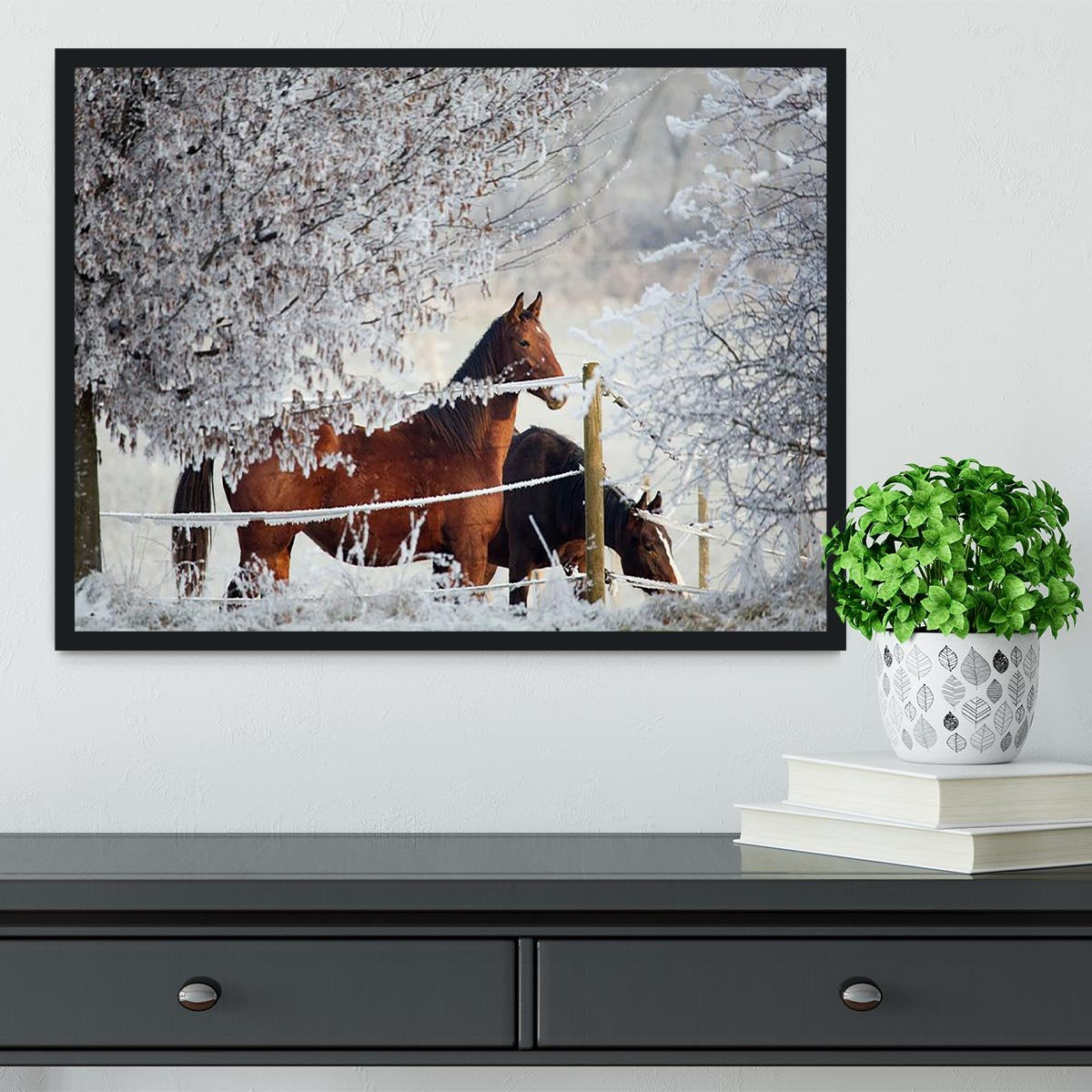 Two horses in a winter landscape Framed Print - Canvas Art Rocks - 2