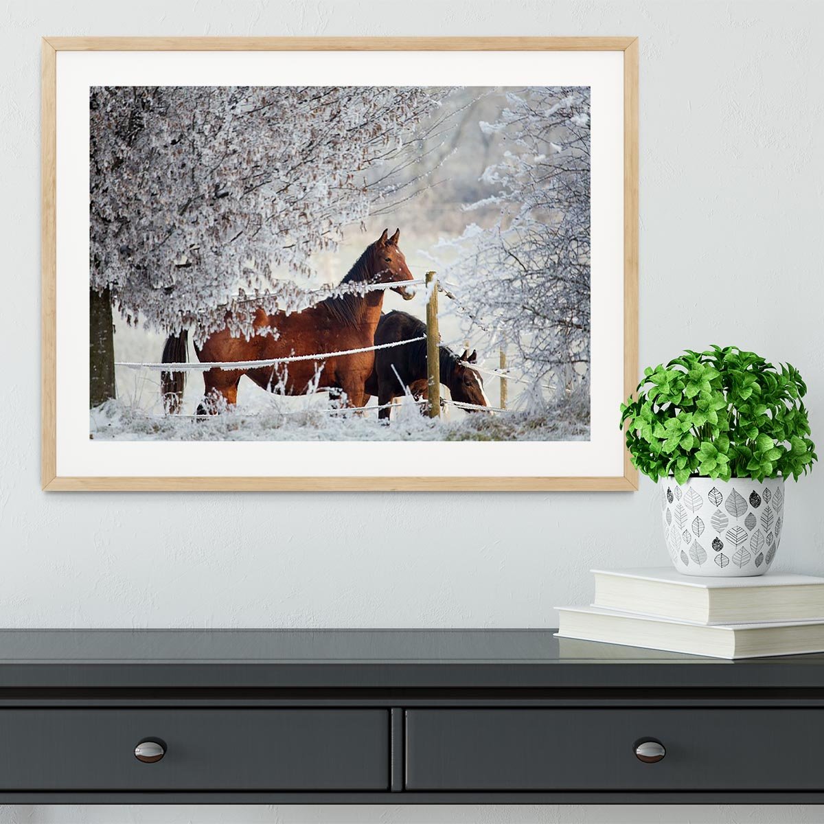 Two horses in a winter landscape Framed Print - Canvas Art Rocks - 3