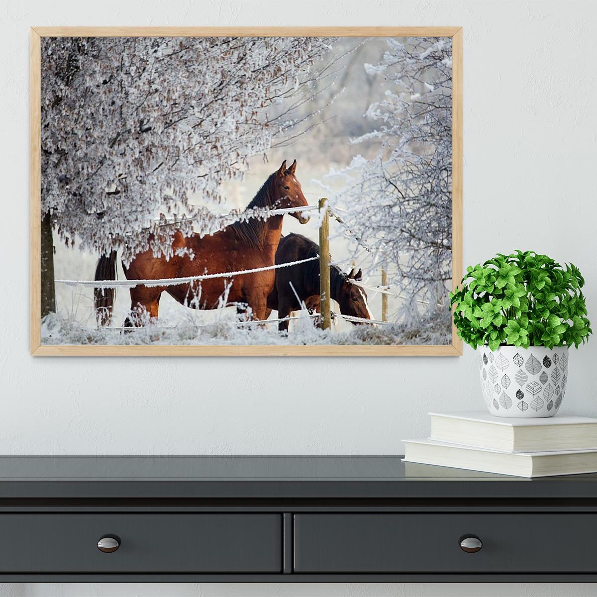 Two horses in a winter landscape Framed Print - Canvas Art Rocks - 4