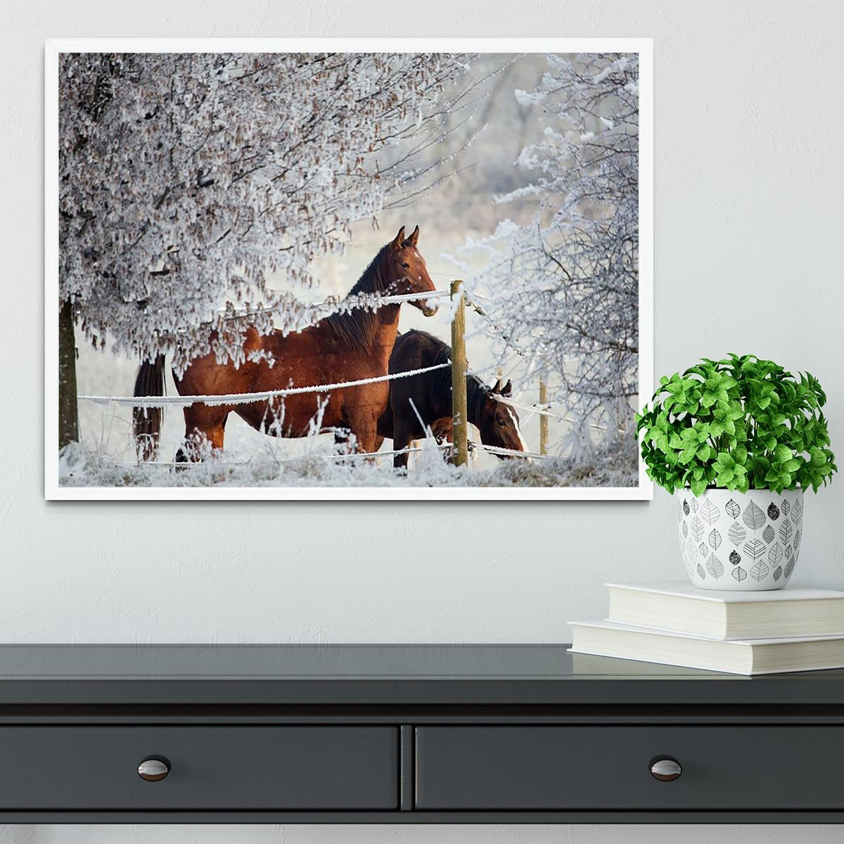 Two horses in a winter landscape Framed Print - Canvas Art Rocks -6