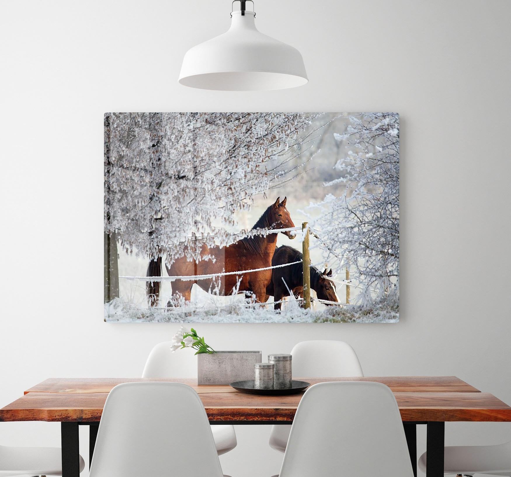 Two horses in a winter landscape HD Metal Print - Canvas Art Rocks - 2