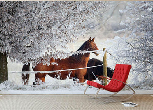 Two horses in a winter landscape Wall Mural Wallpaper - Canvas Art Rocks - 2